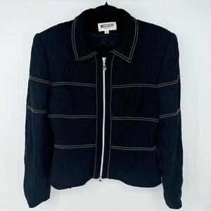 Moshcery Vintage 90s White Contrast Stitched Blazer with Shoulder Pads
